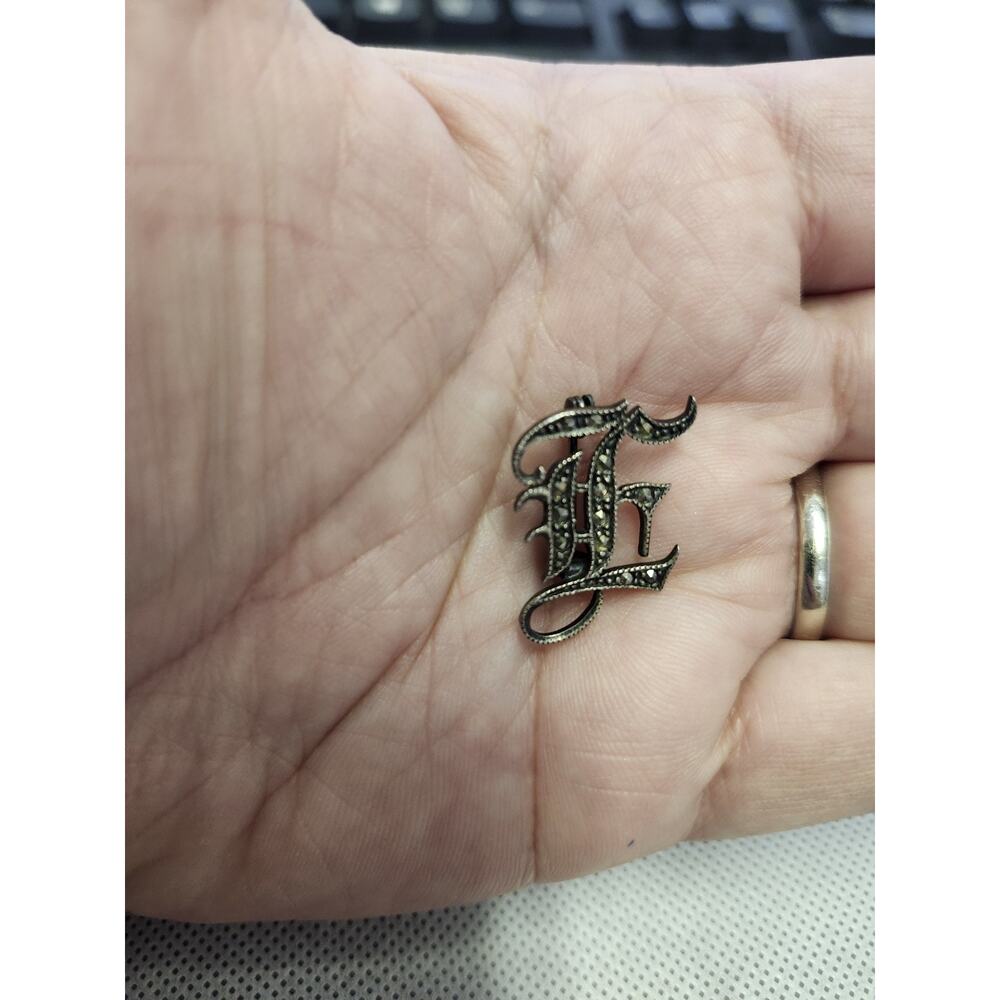 Sterling Silver Marcasite Letter Brooch Pendant "E" VINTAGE